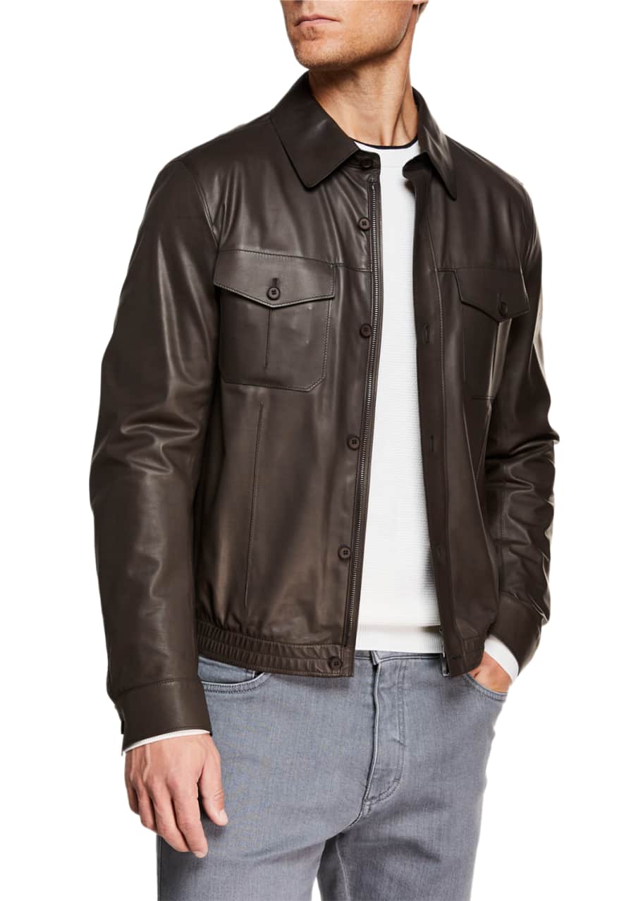 Ermenegildo Zegna Men's Ultra Light Leather Shirt Jacket - Bergdorf Goodman