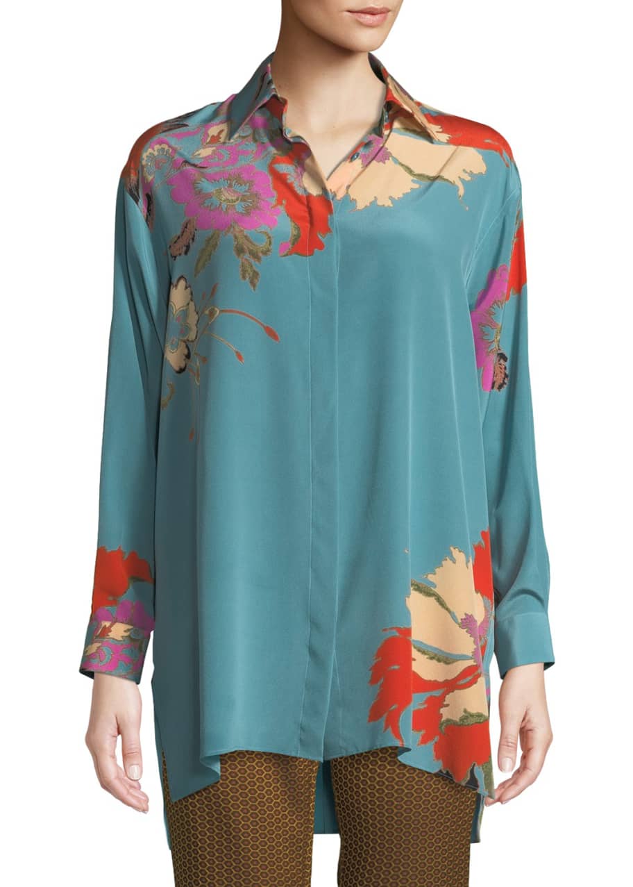 Etro Oversized Poppy-Print Silk Tunic Shirt - Bergdorf Goodman