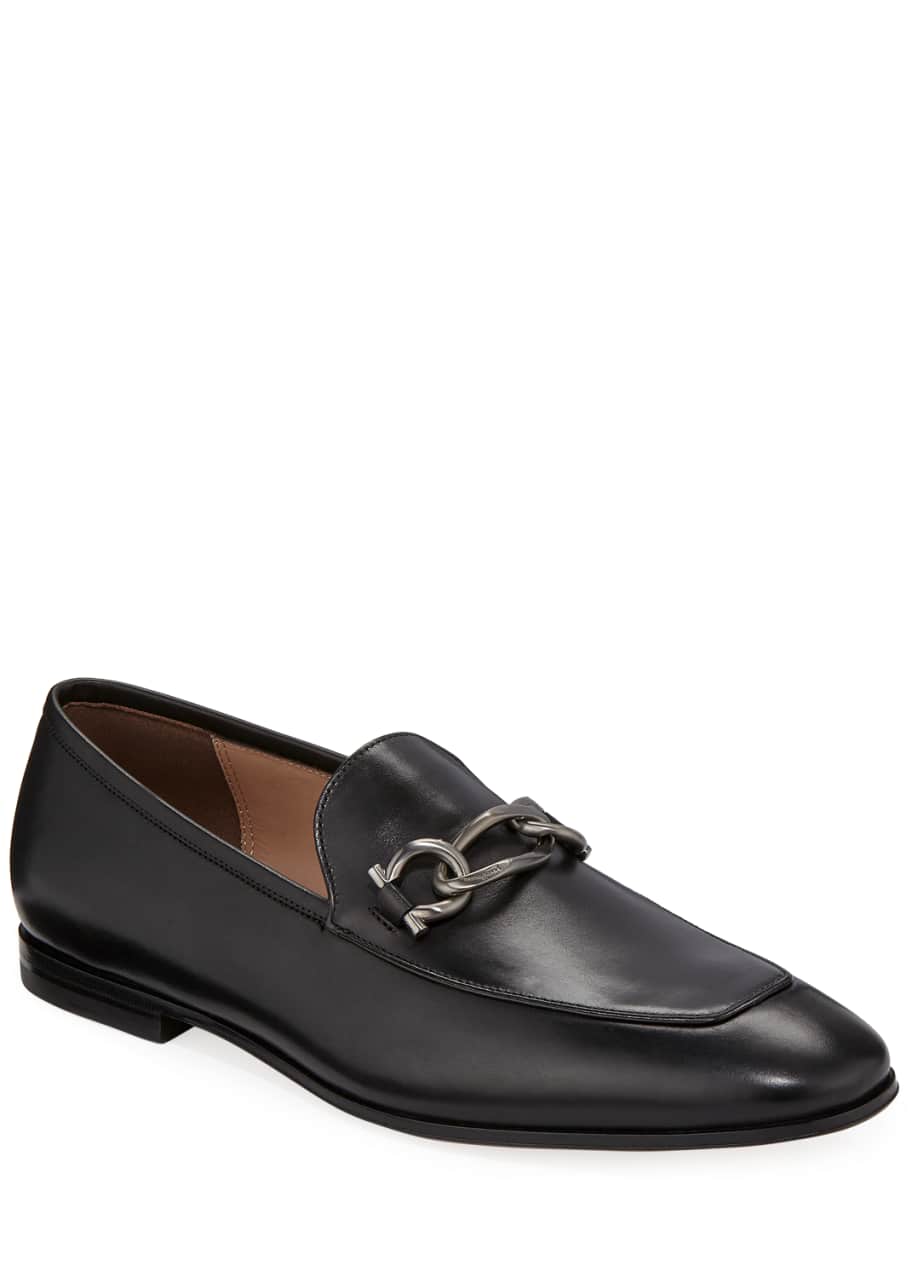 Salvatore Ferragamo Men's Smooth Leather Loafers with Chain Bit ...
