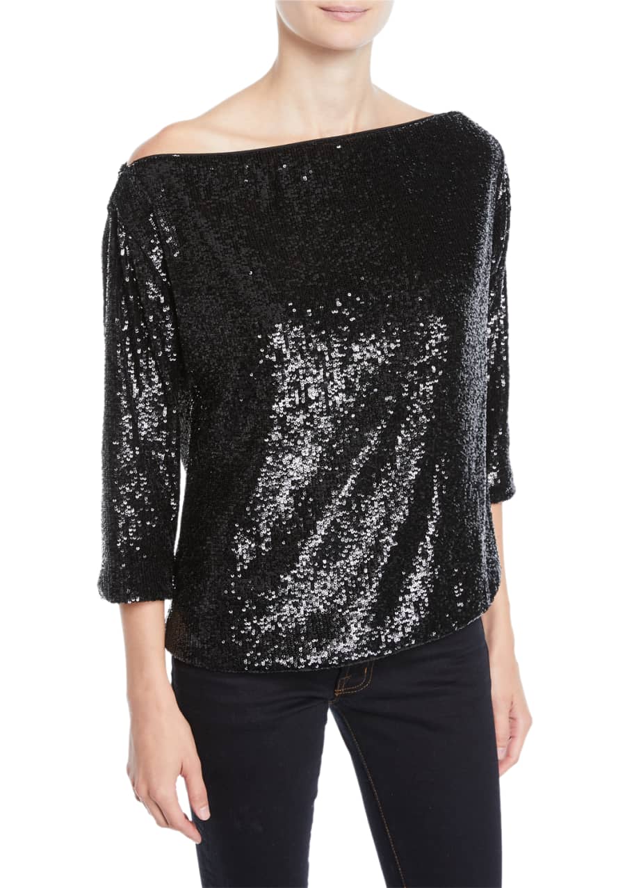 Zoey Off Shoulder Sequin 3 4 Sleeve Top