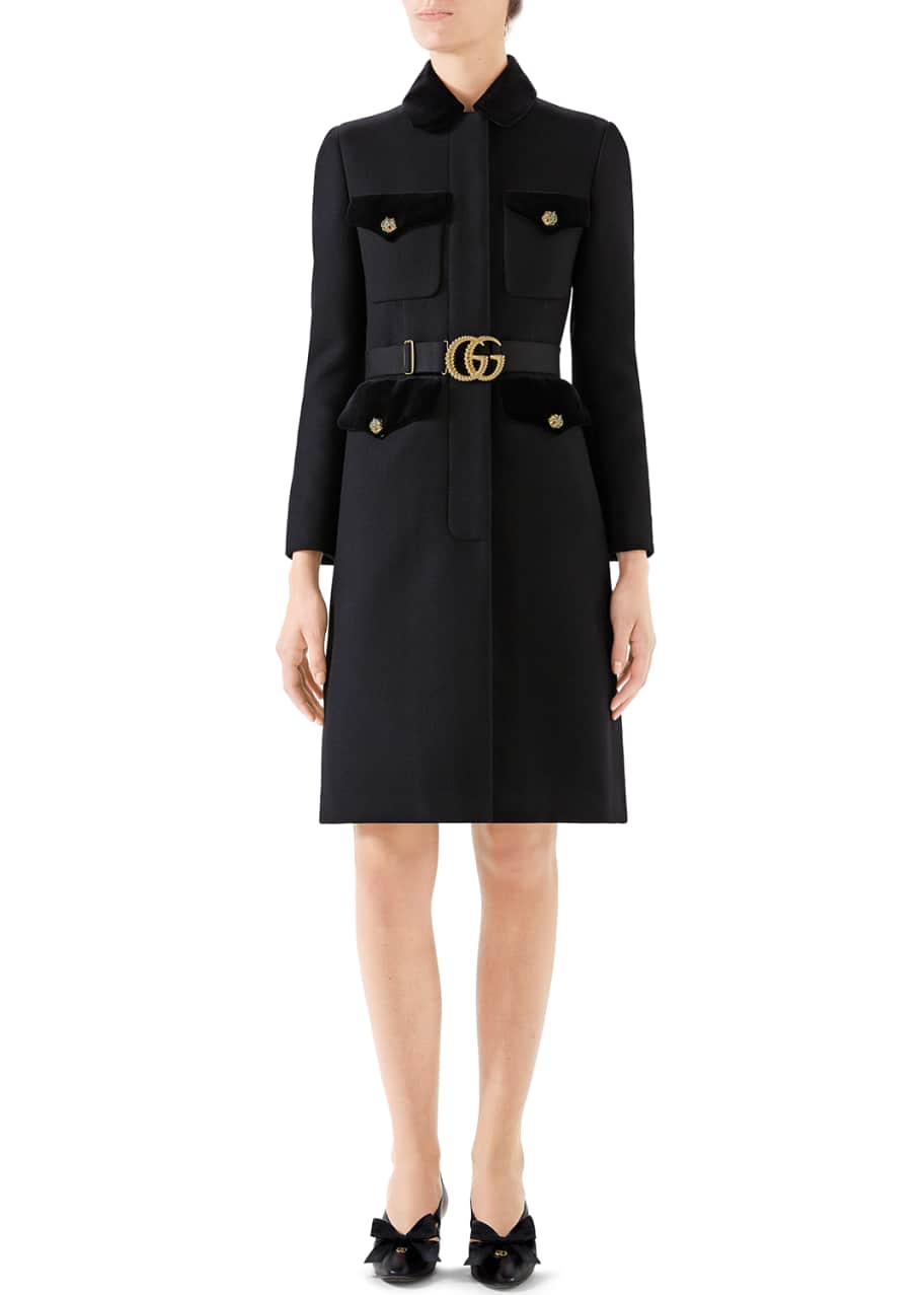Gucci Belted Velvet-Trim Military Coat - Bergdorf Goodman
