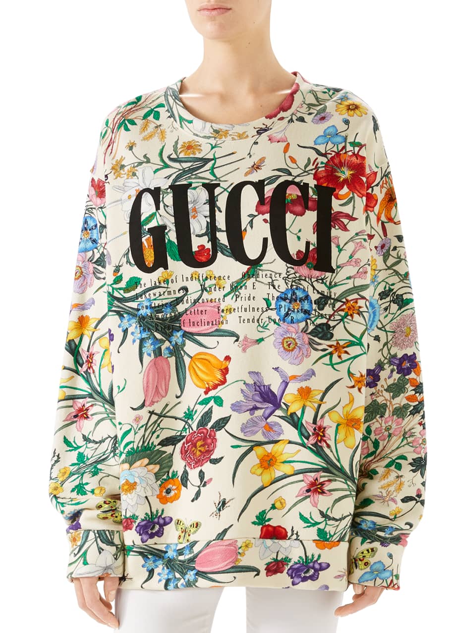 Gucci Flora Oversized Heavy Felt Logo Sweatshirt Bergdorf Goodman