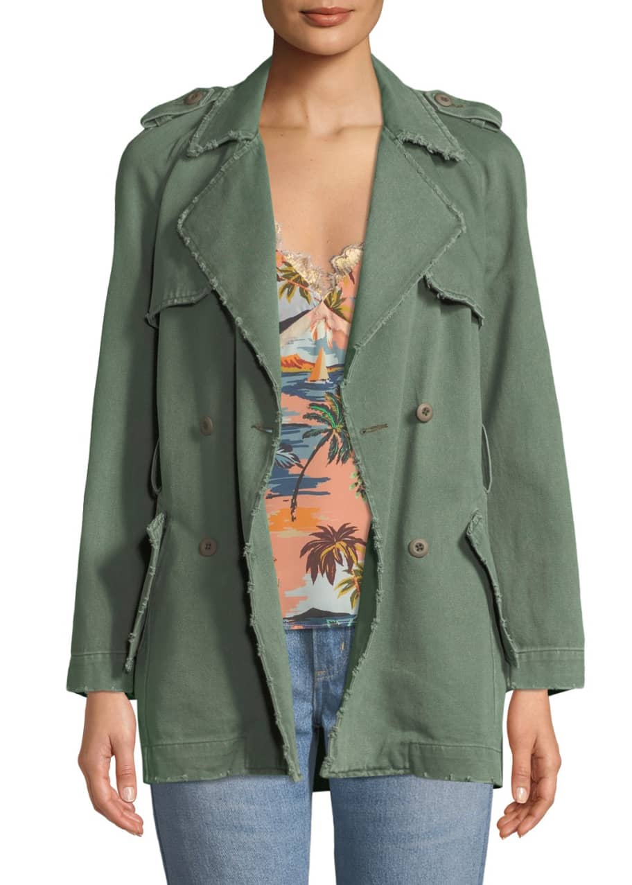 Image 1 of 1: Eye C U Embroidered Double-Breasted Trench Coat