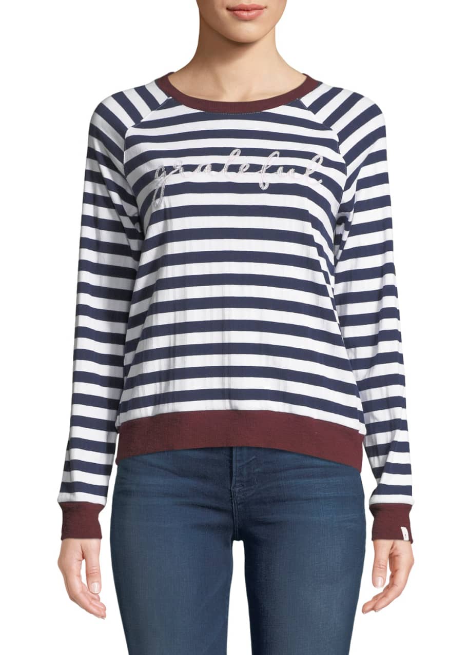 Image 1 of 1: Goldie Striped Embroidered Long-Sleeve Tee