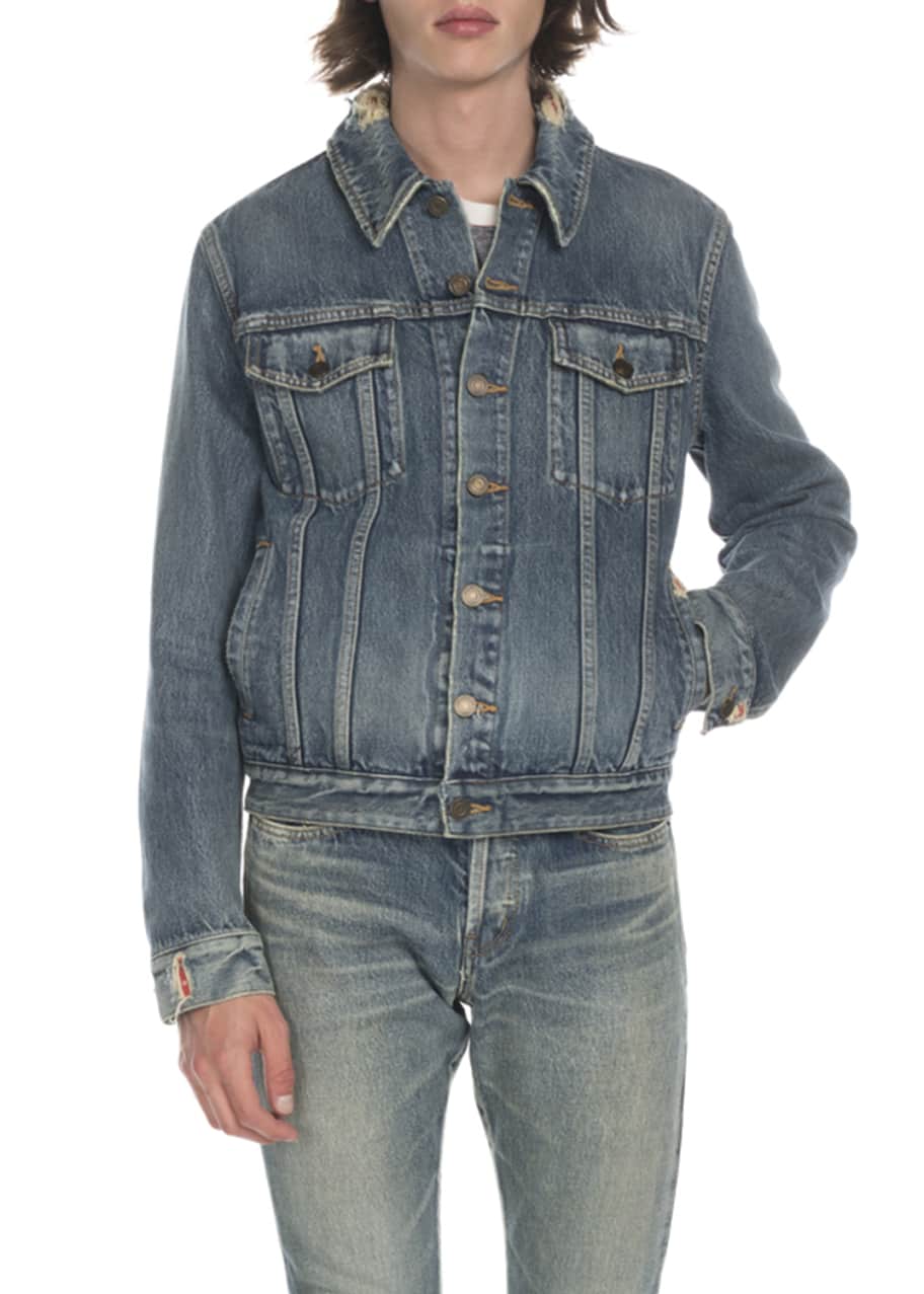 Saint laurent distressed denim jacket clearance