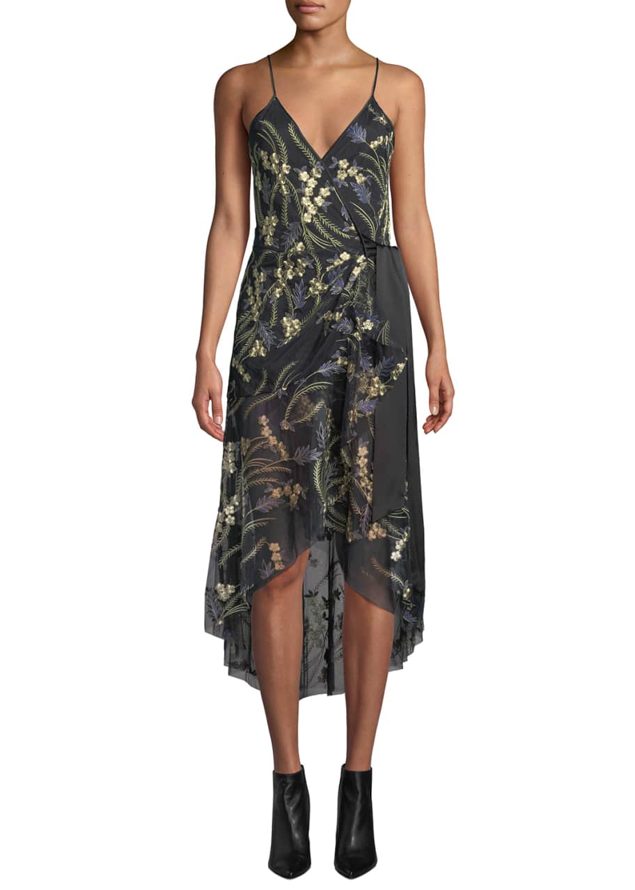Image 1 of 1: Narrah Embroidered Floral Sleeveless Wrap Dress