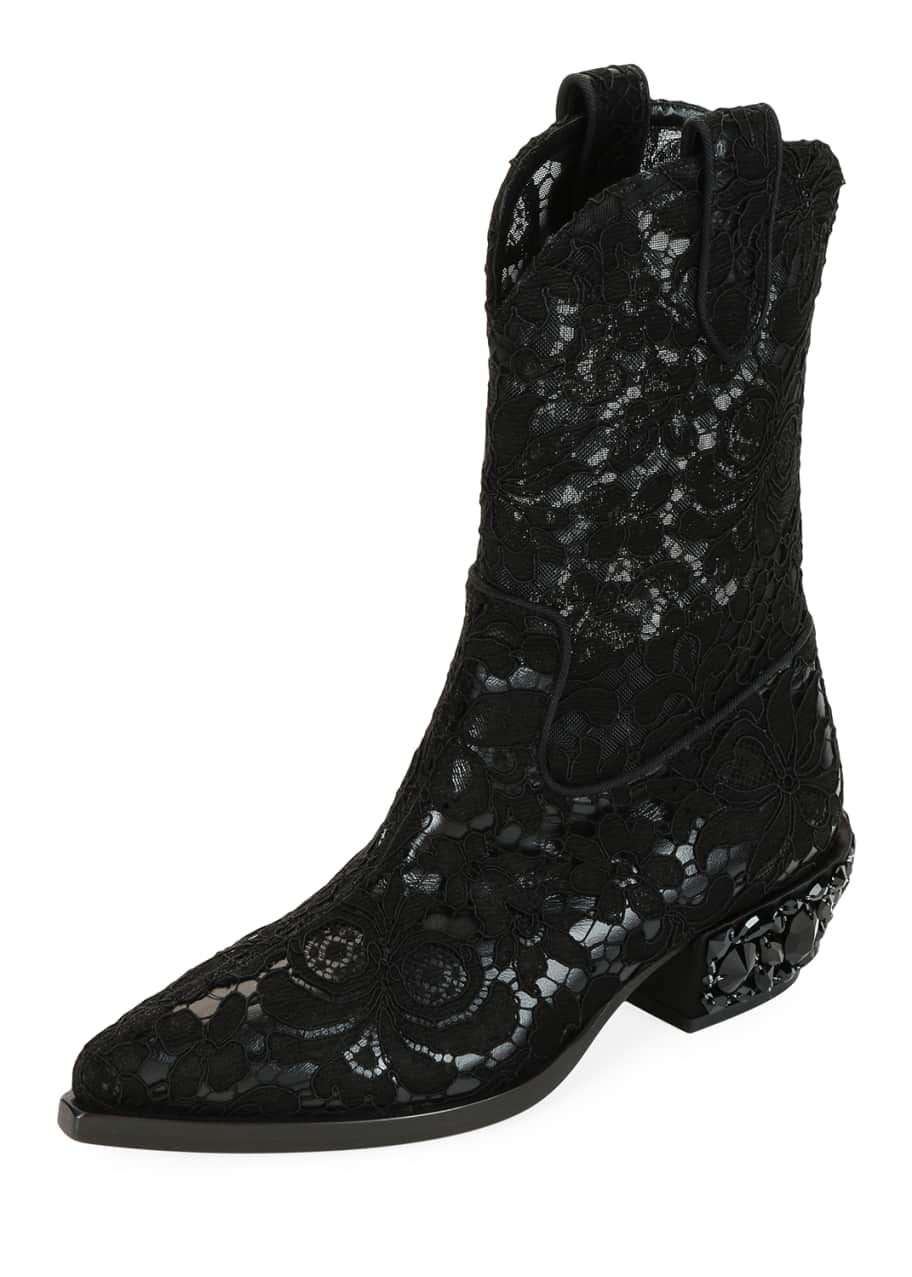 Dolce & Gabbana Floral-Lace Western Boots - Bergdorf Goodman