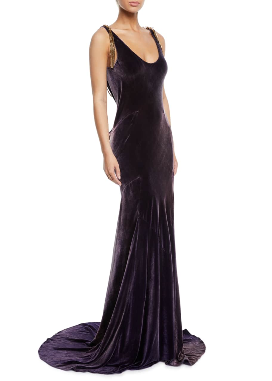 Ralph Lauren Collection Kaiya Velvet Open-Back Evening Gown