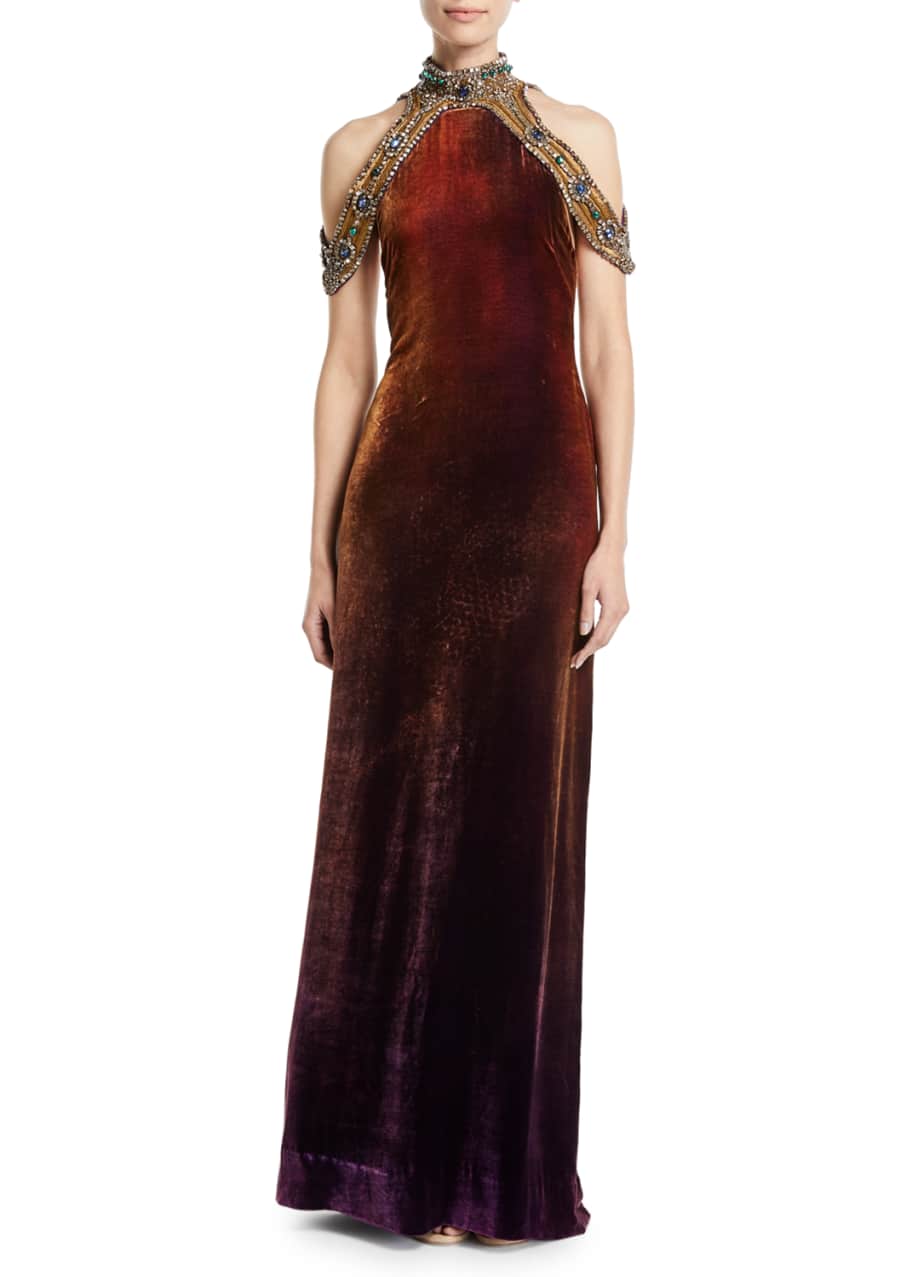 Ralph Lauren Collection Beaded Filipa Velvet Evening Dress