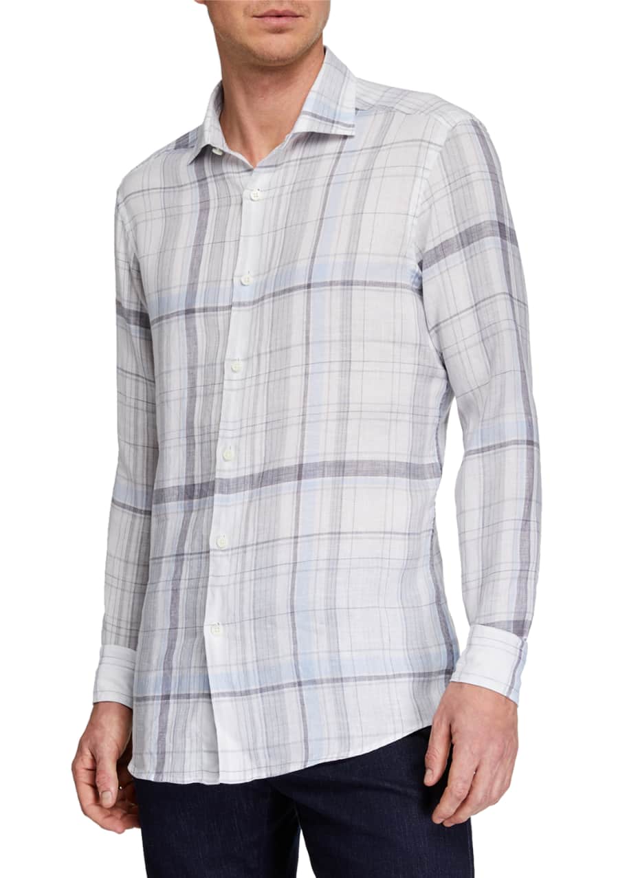 Ermenegildo Zegna Men's Plaid Linen Sport Shirt Bergdorf Goodman
