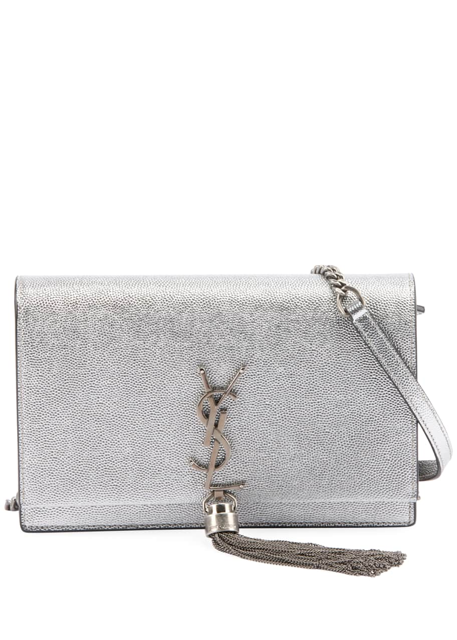 Saint Laurent Black Leather and Silver Star Kate Wallet on Chain