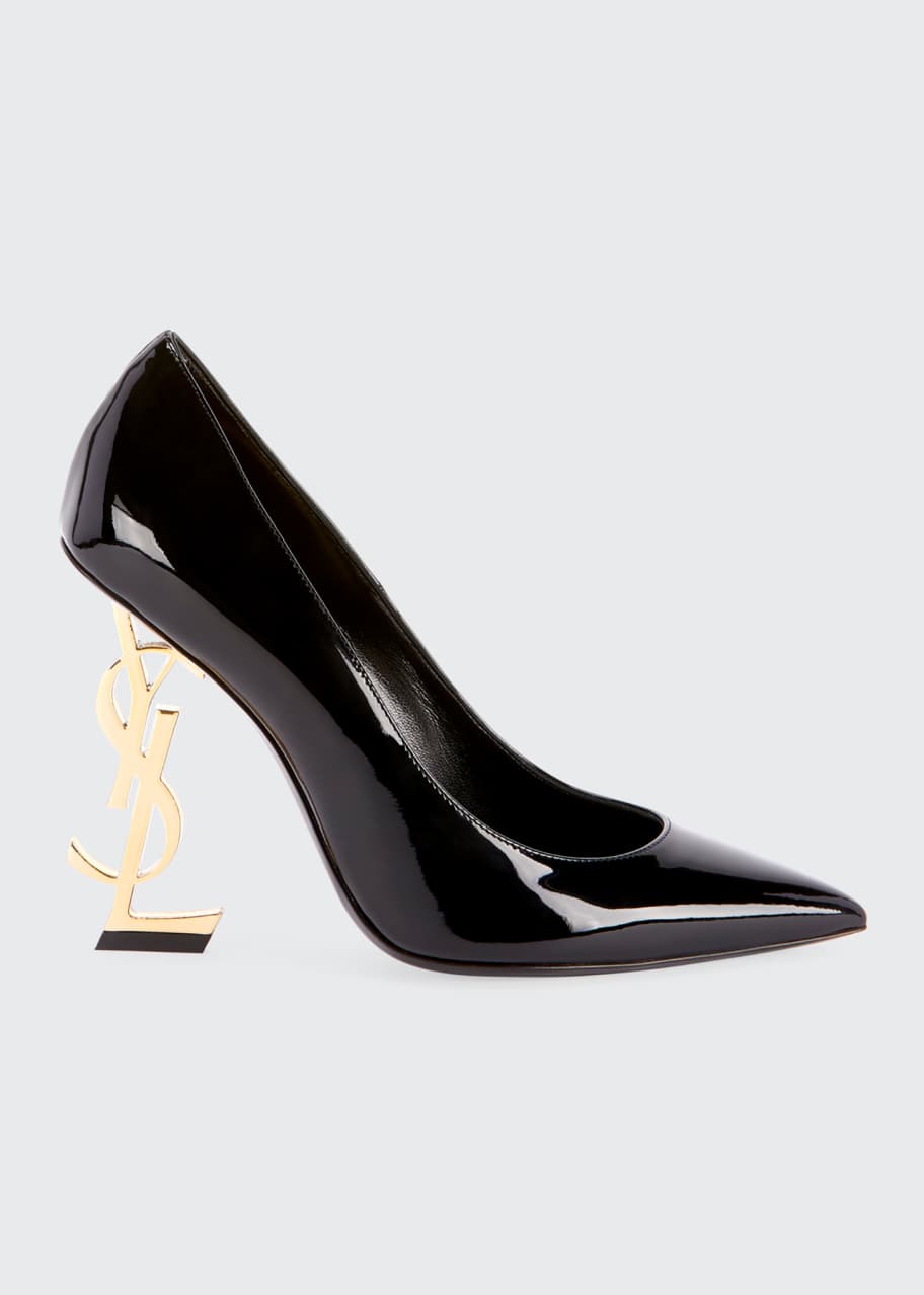 Saint Laurent Opyum YSL Logo-Heel Sandals with Golden Hardware