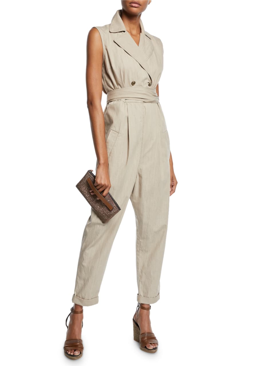 Image 1 of 1: Double-Breasted Safari Cotton Jumpsuit