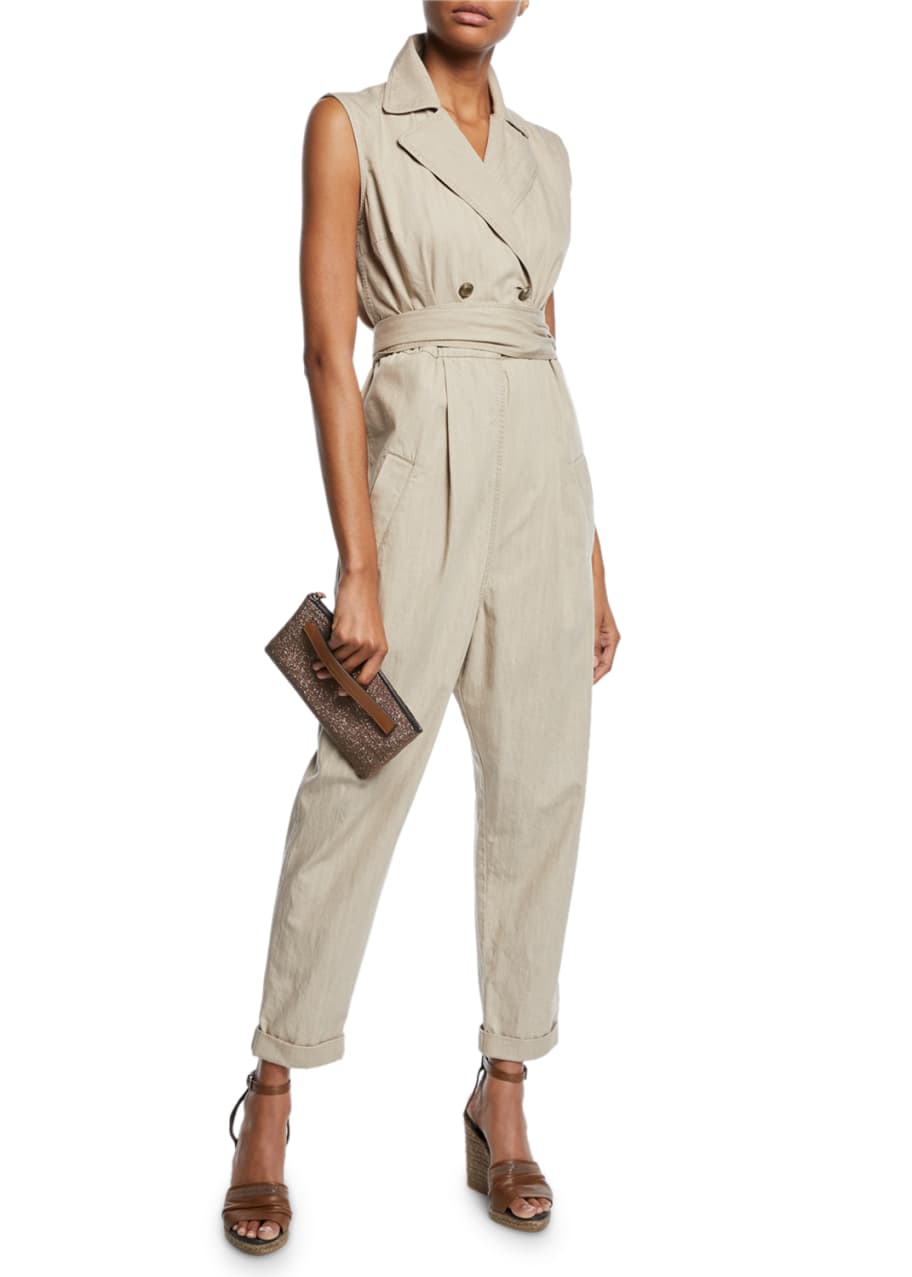 Brunello Cucinelli Double-Breasted Safari Cotton Jumpsuit - Bergdorf ...