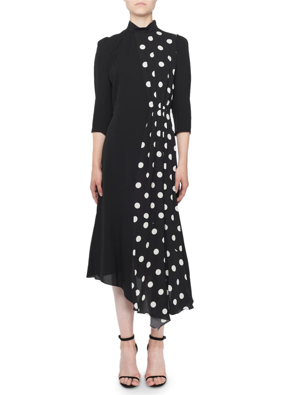 Andrew Gn 3/4-Sleeve Polka-Dot Panel Asymmetric Midi Dress - Bergdorf ...