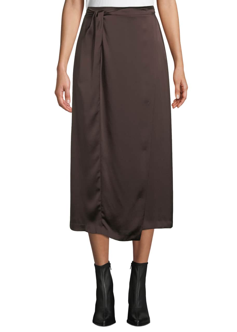 Image 1 of 1: Paneled Knot-Front Silk Midi Skirt
