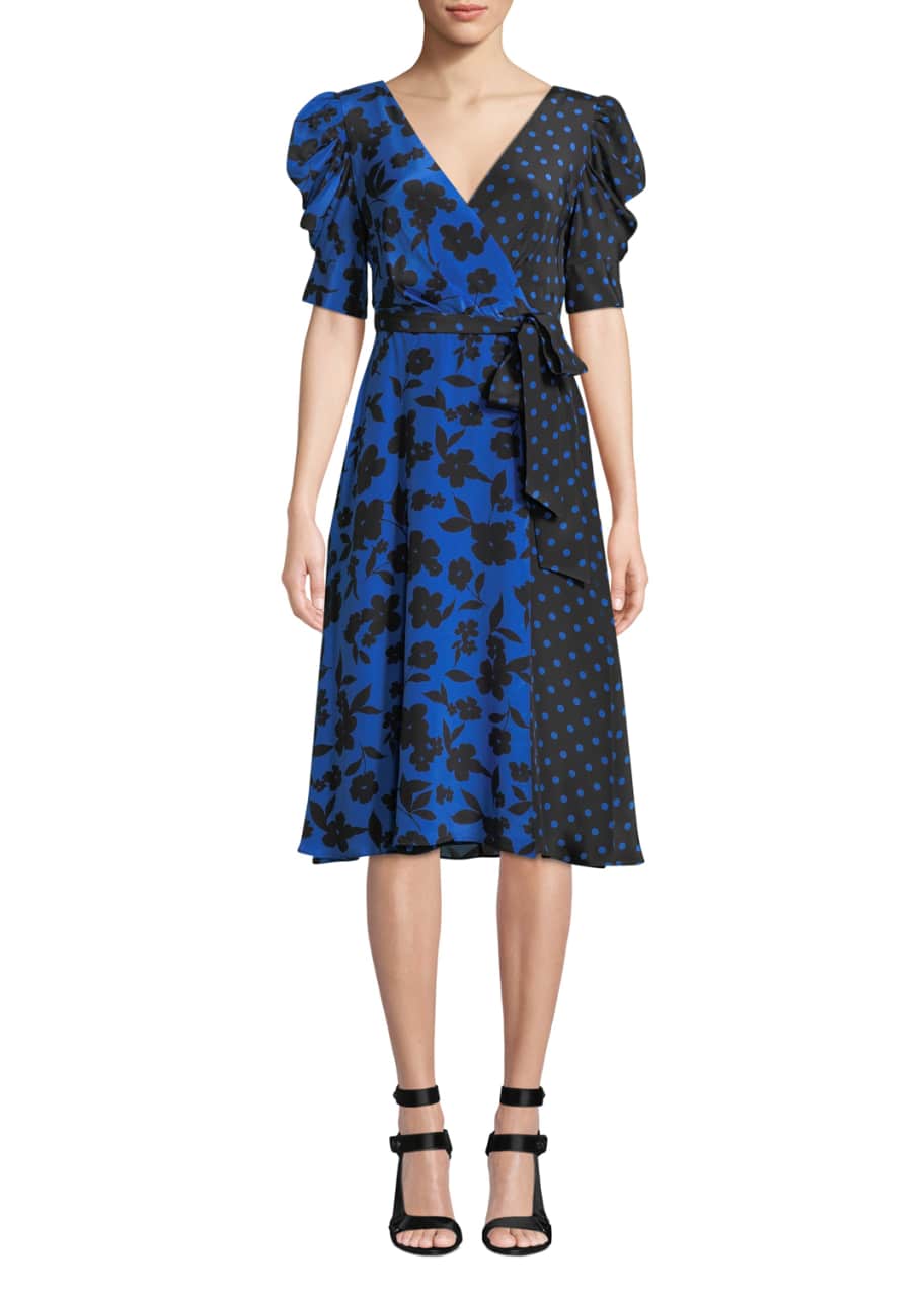 Alice + Olivia Siona Puff-Sleeve Midi Dress - Bergdorf Goodman
