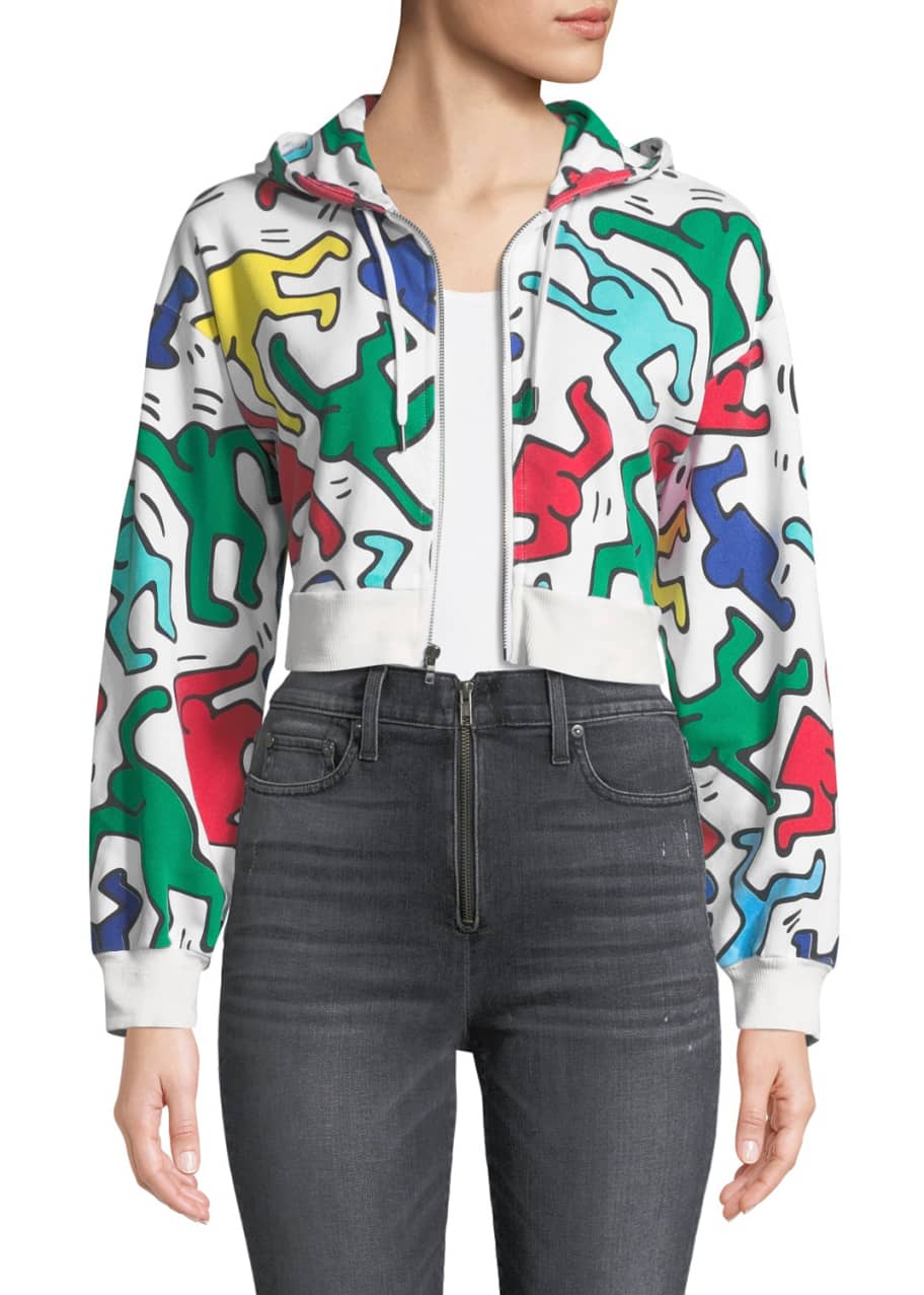 Alice + Olivia Keith Haring x Alice + Olivia Barron Cropped Wide-Sleeve  Zip-Up Hoodie - Bergdorf Goodman