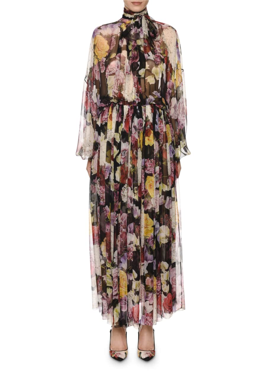 Dolce & Gabbana High-Neck Floral-Print Long-Sleeve Chiffon Maxi Dress -  Bergdorf Goodman