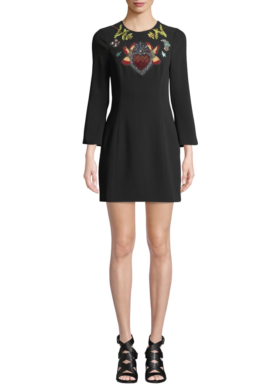 Image 1 of 1: Josephine Embroidered Crepe Short Dress
