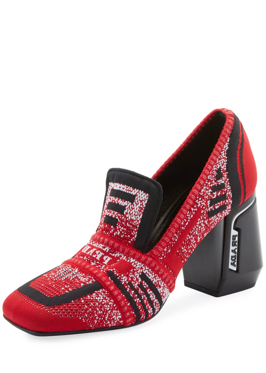 prada monogram heeled loafers