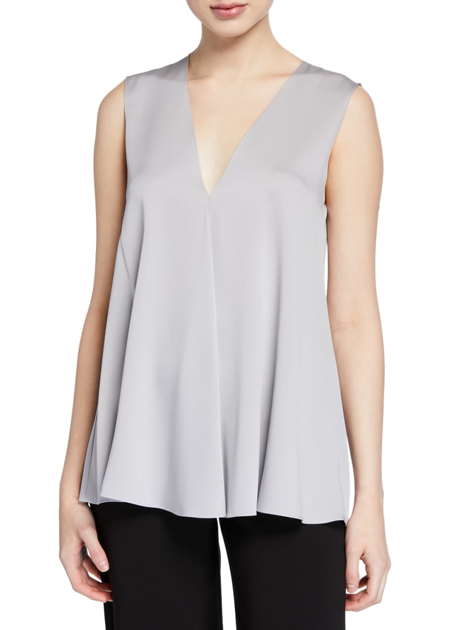 Theory Silk V-Neck Draped-Front A-Line Top - Bergdorf Goodman