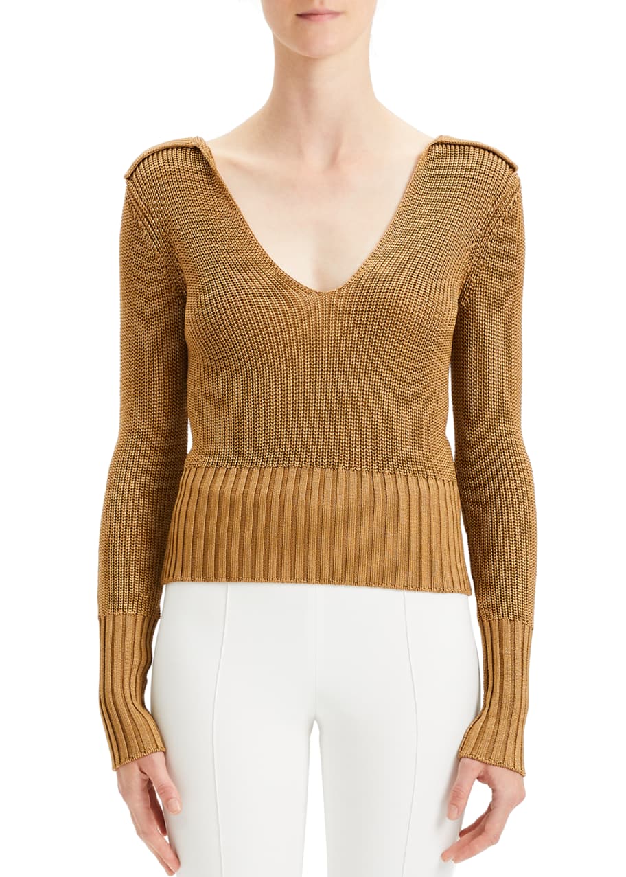 Theory Back-Collar Long-Sleeve Roving Cropped Sweater - Bergdorf Goodman