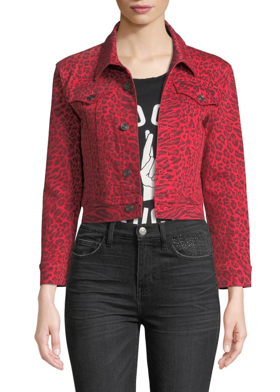 Red leopard print denim jacket sale