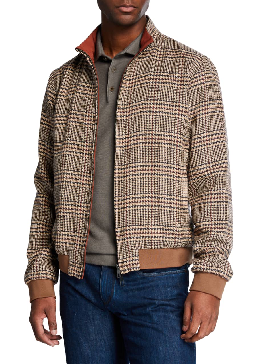Loro Piana Men's Pacific Reversible Bomber Houndstooth Jacket Bergdorf Goodman