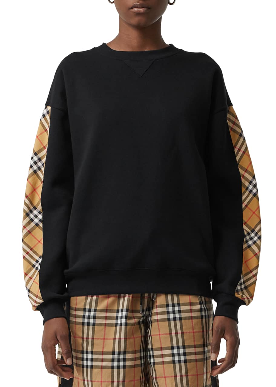 Burberry Bronx Crewneck Long-Sleeve Jersey Sweatshirt with Vintage Check  Detail - Bergdorf Goodman