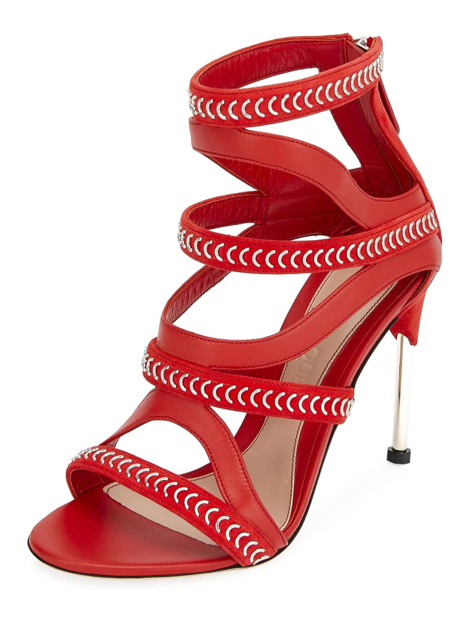 Alexander McQueen Cage Leather Chain-Trim Sandals, Red - Bergdorf Goodman