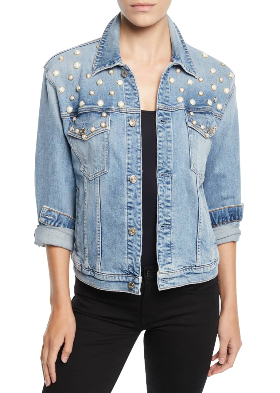7 for all mankind Pearl Embellished Boyfriend Trucker Denim Jacket