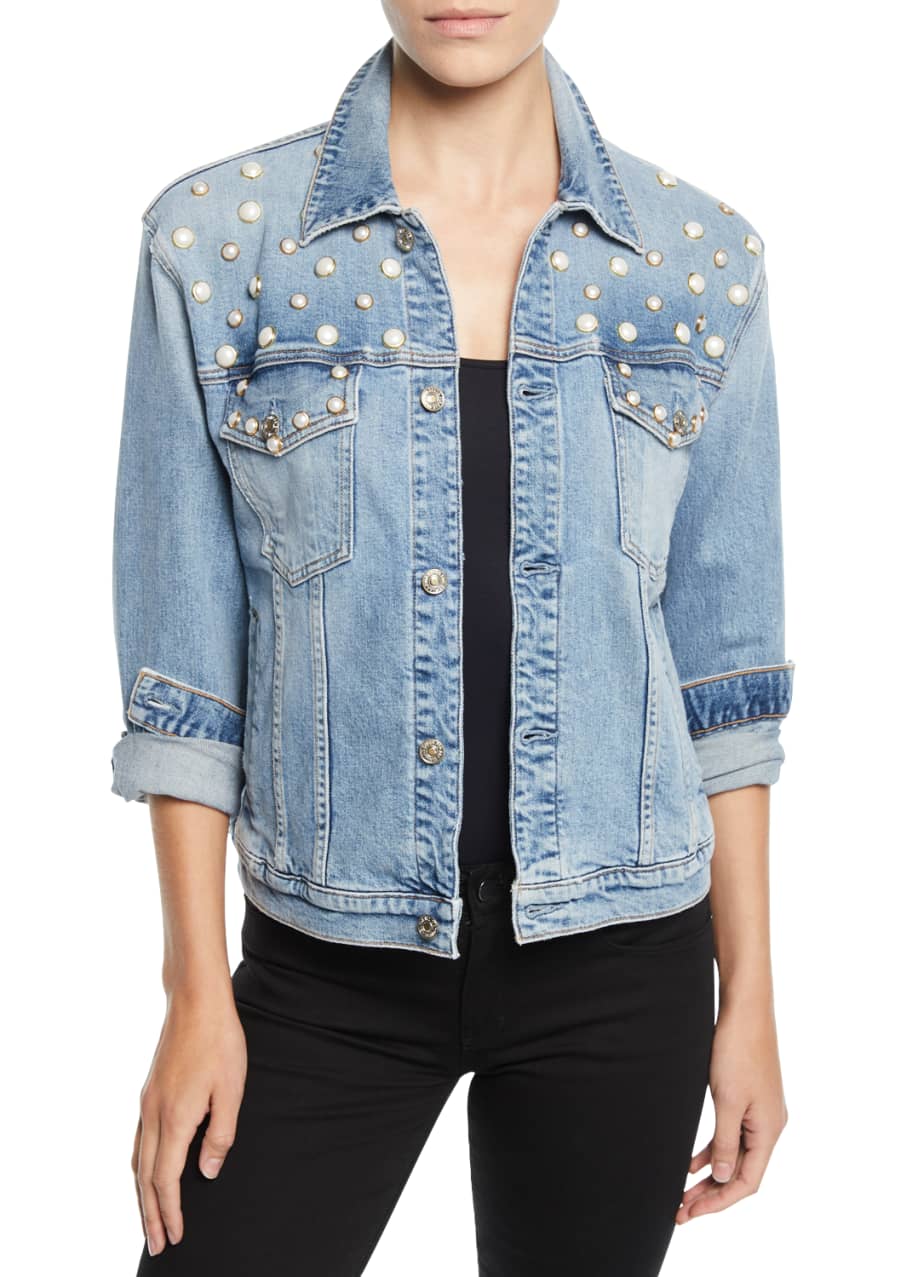 7 for all mankind Pearl-Embellished Boyfriend Trucker Denim Jacket ...