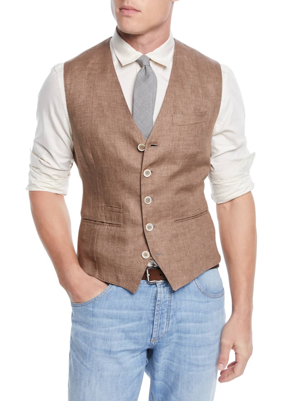 Brunello Cucinelli Men's Linen Gilet Vest Bergdorf Goodman