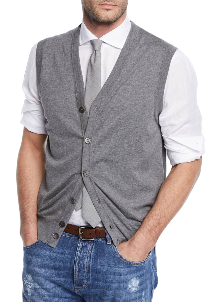 Brunello Cucinelli Men's Sleeveless Cardigan Bergdorf Goodman