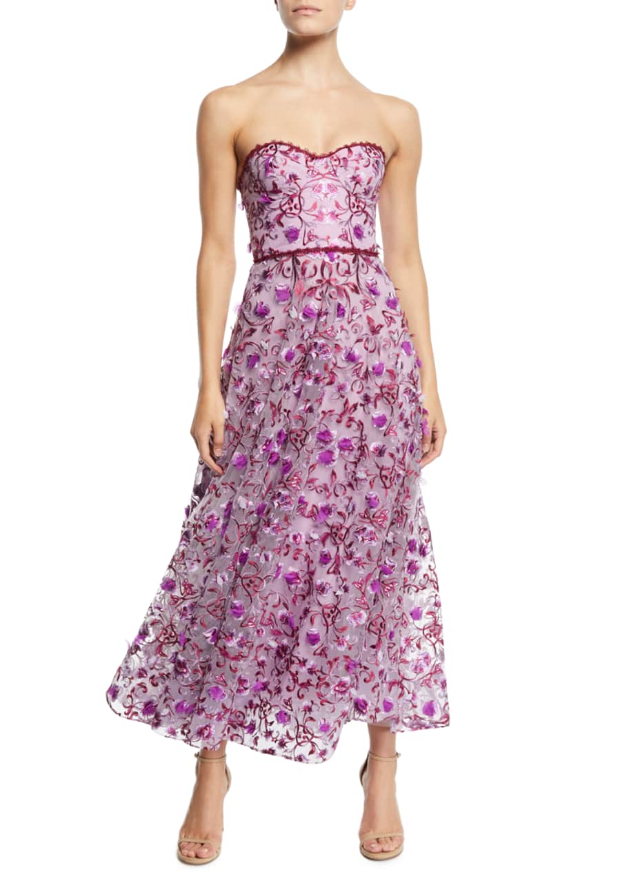 Marchesa Notte Strapless 3D Floral Embroidery Dress - Bergdorf Goodman