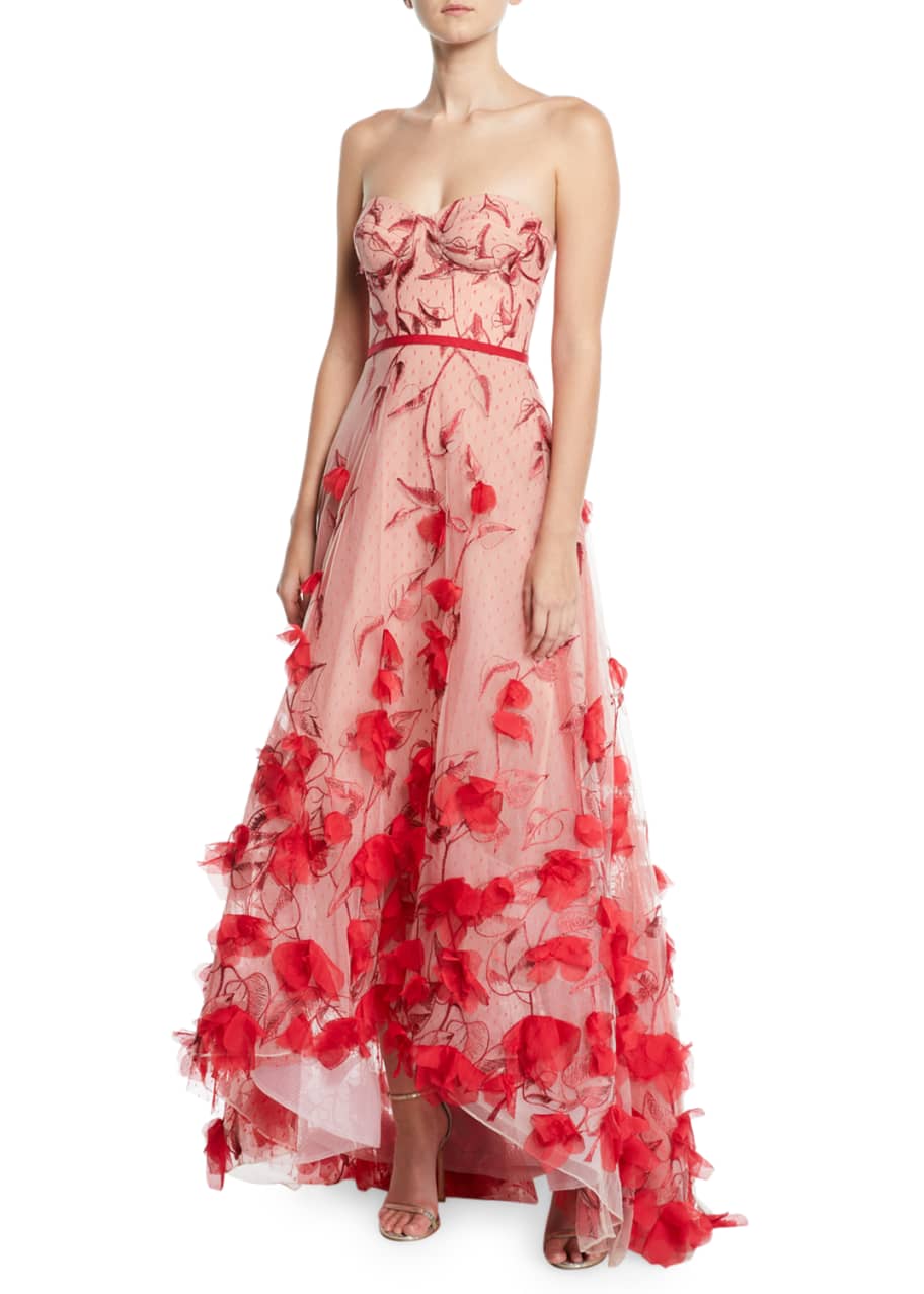 Marchesa Notte Strapless 3D Floral Embroidered High-Low Gown - Bergdorf ...