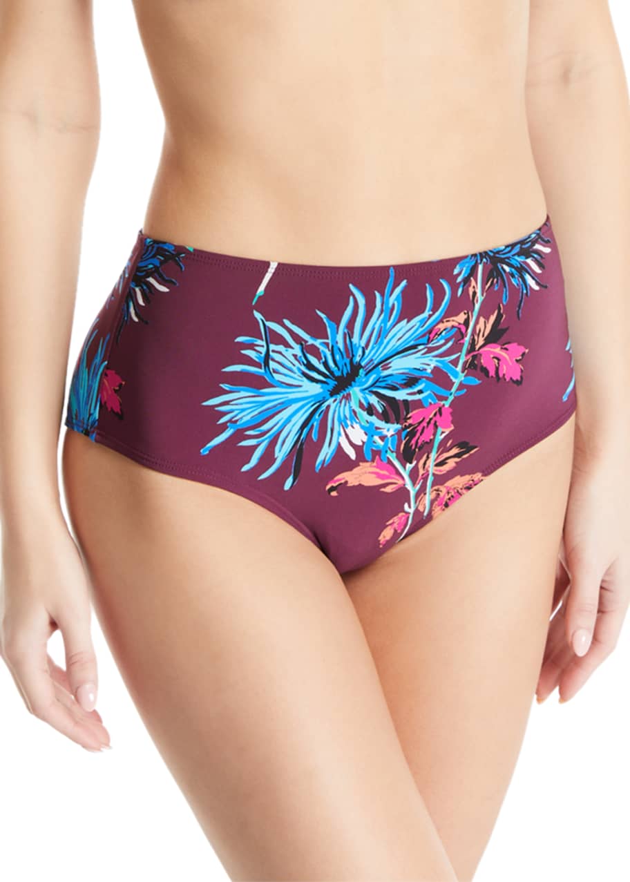 Image 1 of 1: New Cheeky High-Waisted Floral Swim Bottoms