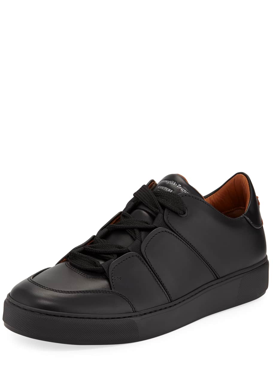 Ermenegildo Zegna Men's Tiziano Leather Low-Top Sneakers, Black ...