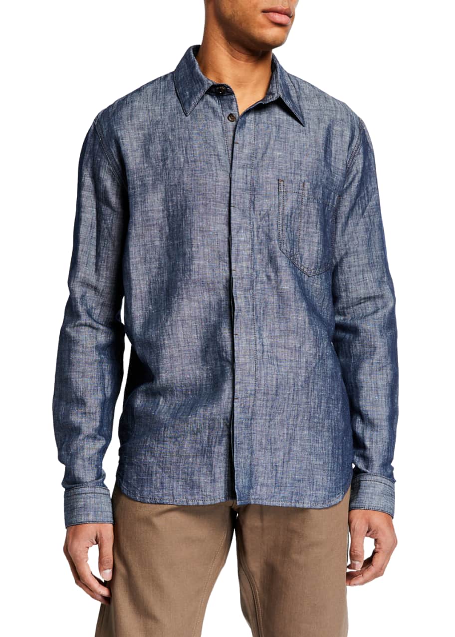 Image 1 of 1: Men's Cotton/Linen Denim Sport Shirt