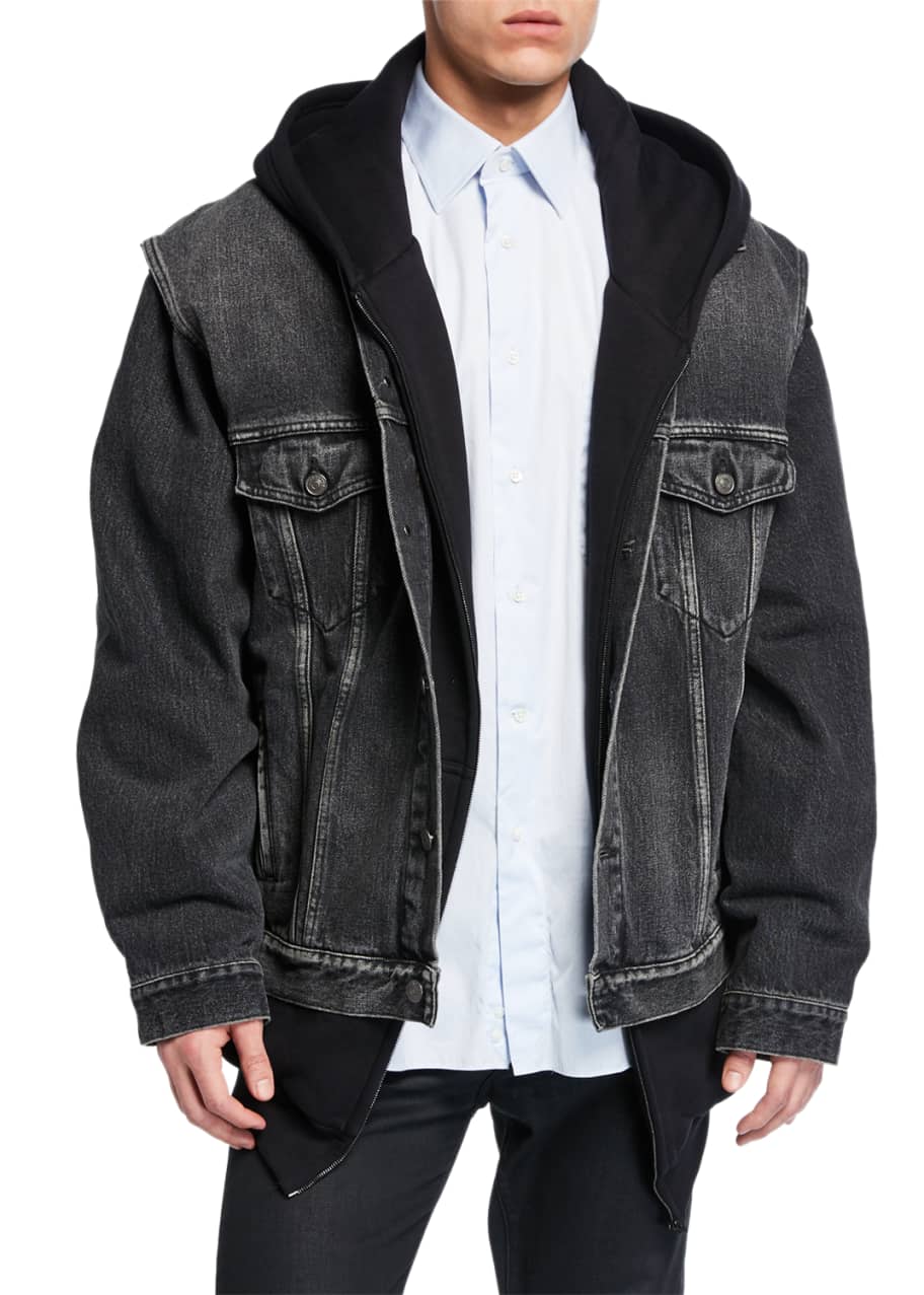Jean jacket vest with hoodie deals
