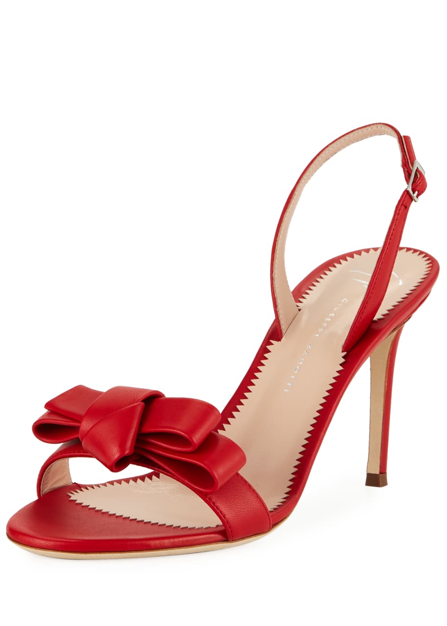 Image 1 of 1: Bow Leather Strappy Sandals