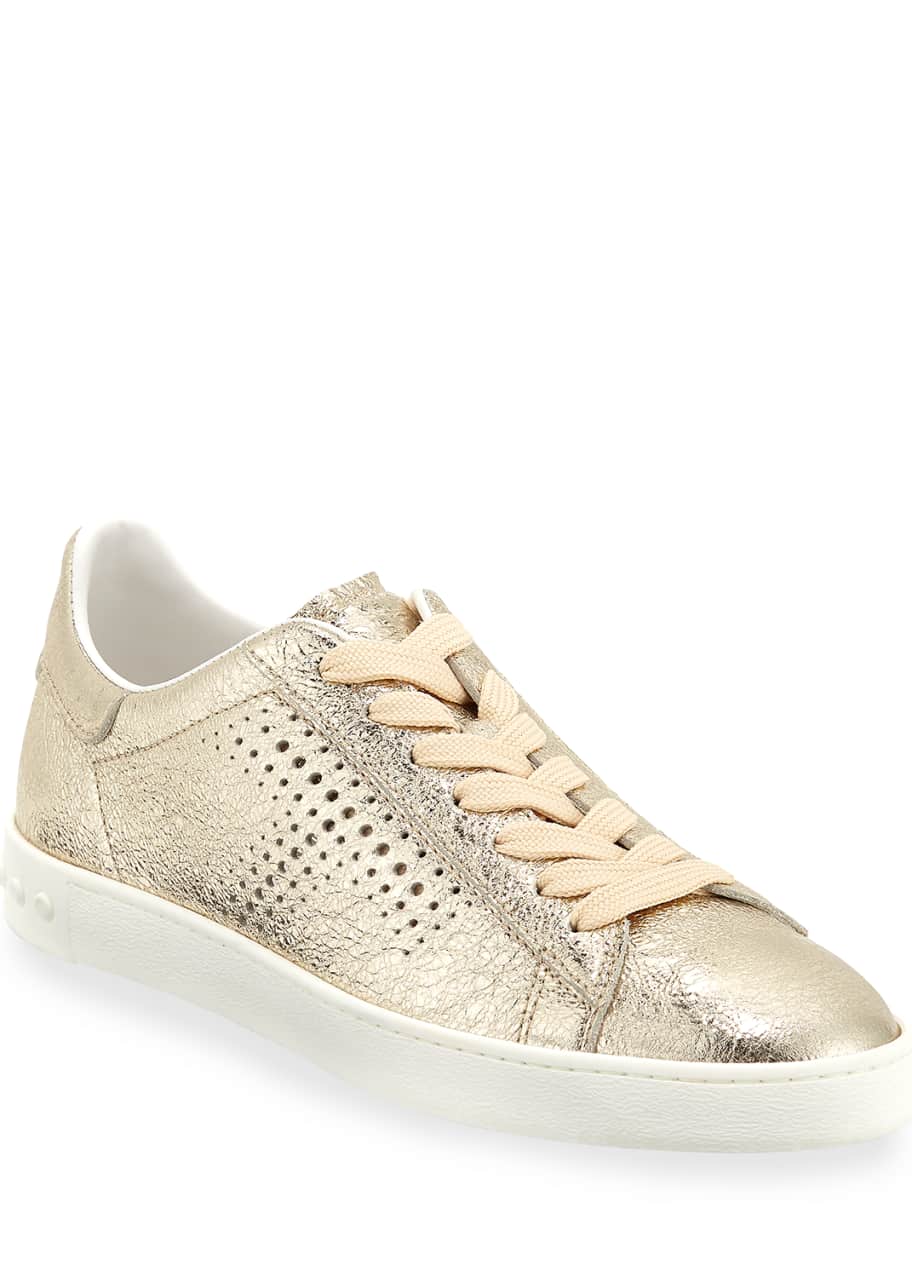 Image 1 of 1: Perforated Metallic Leather Sneakers
