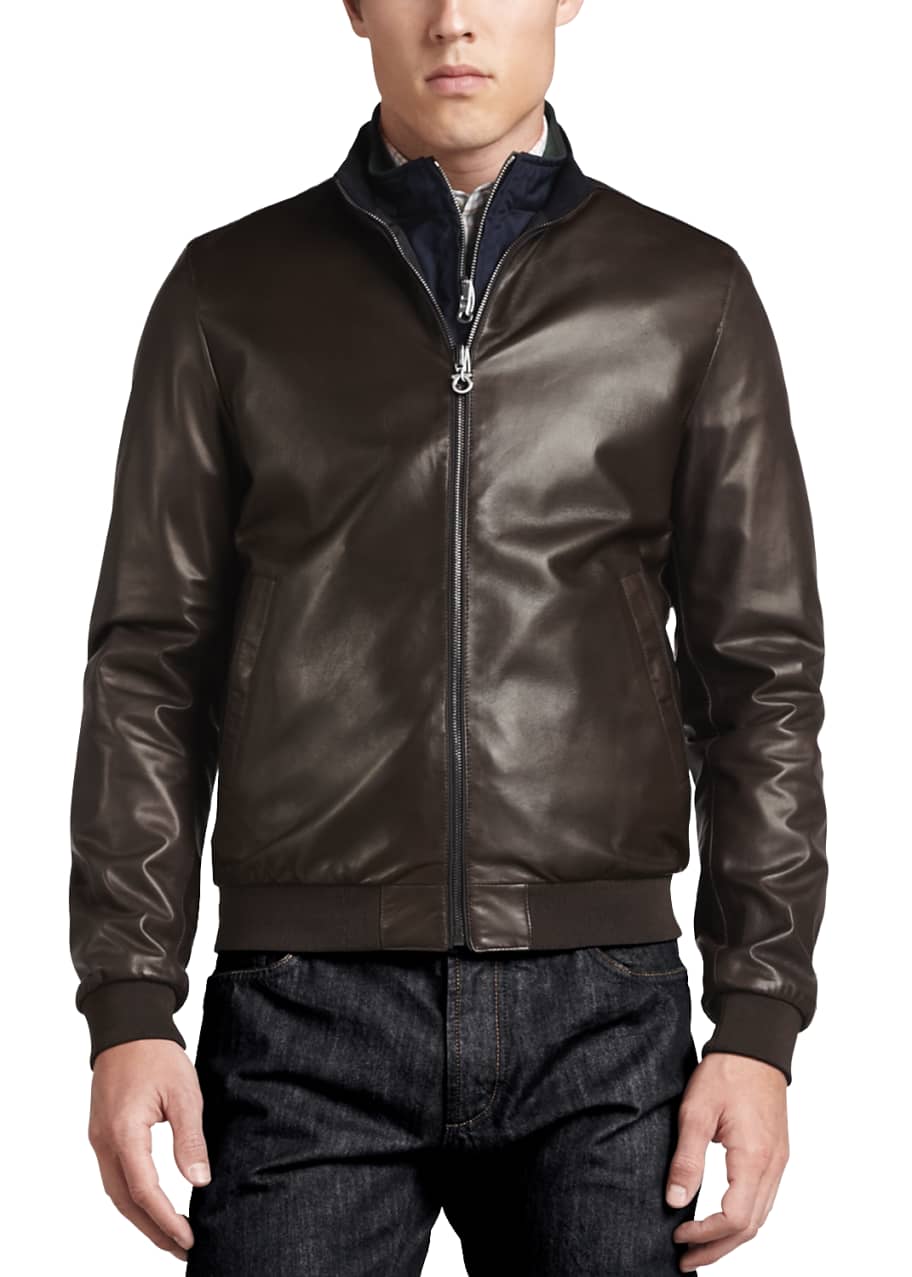 Salvatore Ferragamo Reversible Leather to Nylon Bomber Jacket ...