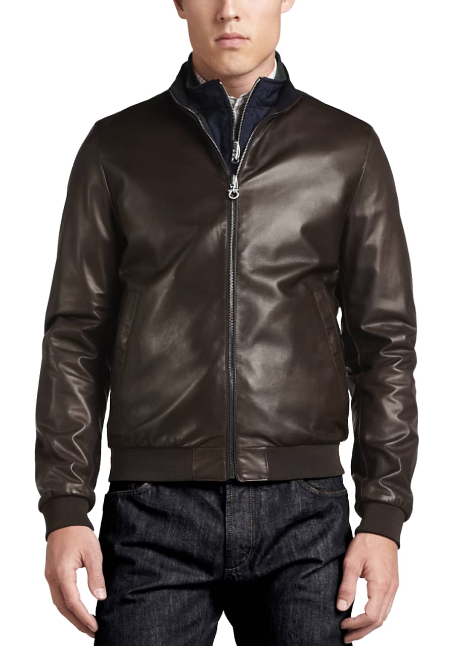 Salvatore Ferragamo Reversible Leather to Nylon Bomber Jacket