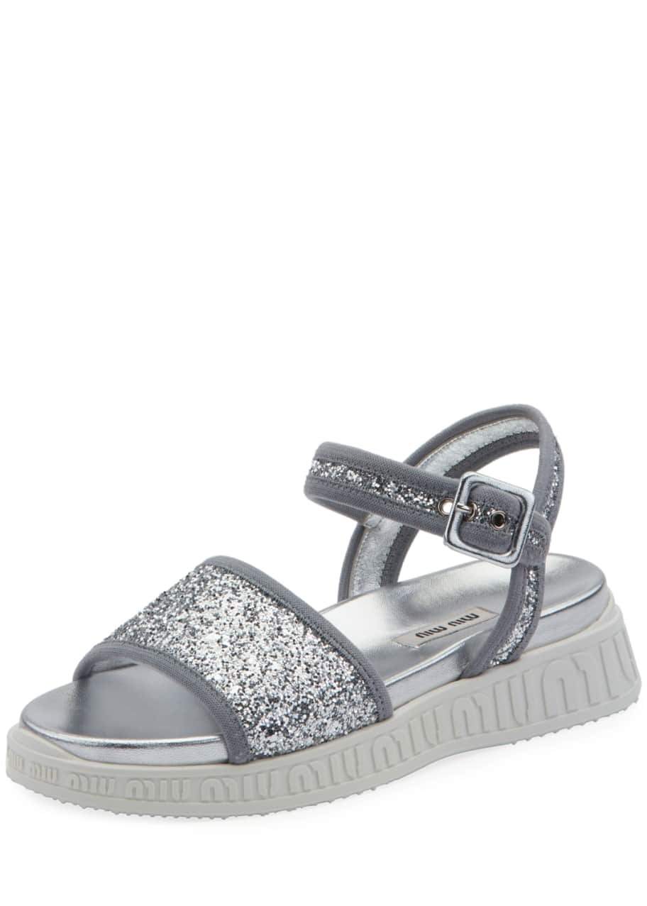 Miu Miu Glitter Logo Sole Sport Sandals Bergdorf Goodman