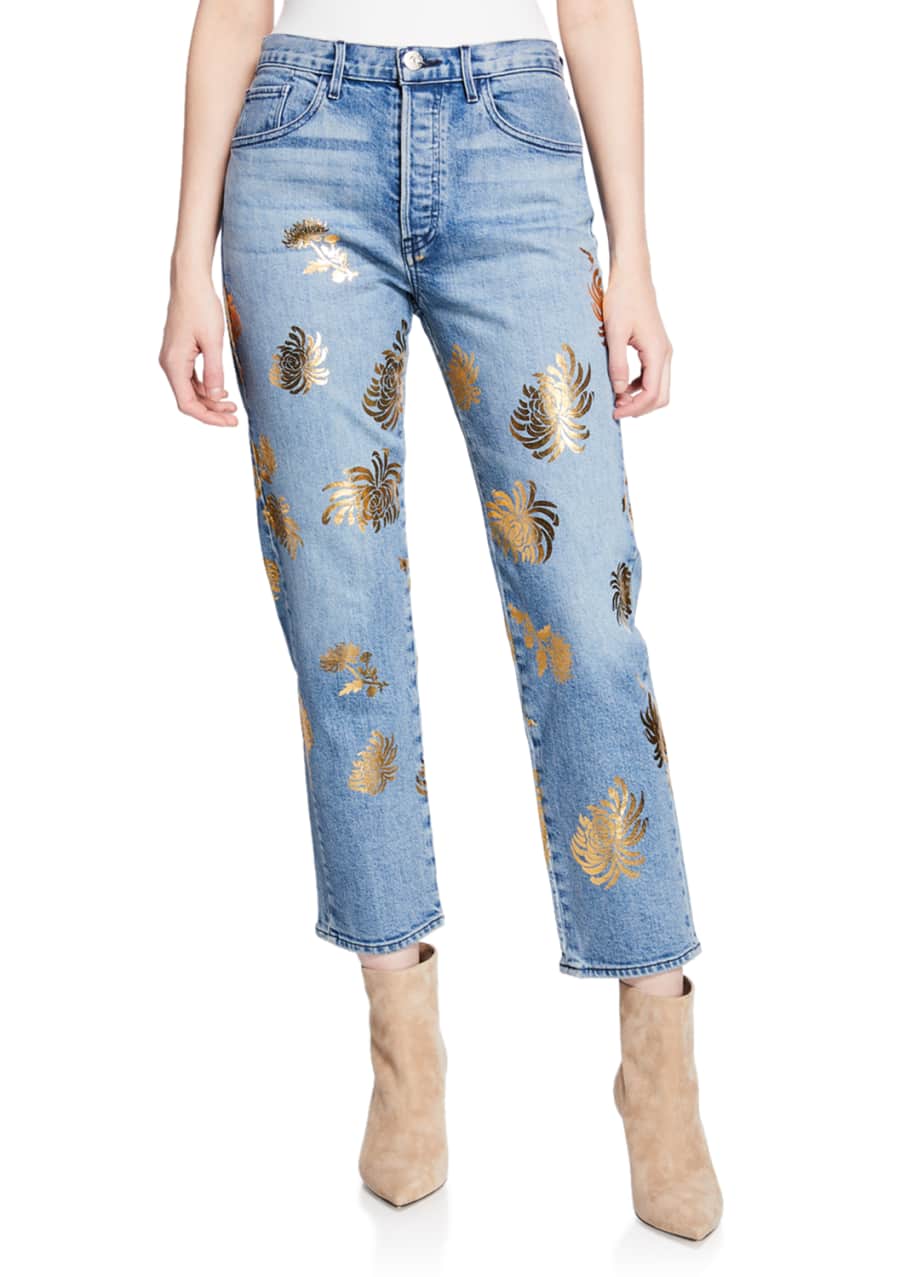 3x1 Higher Ground Cropped Straight Jeans with Floral Details - Bergdorf ...