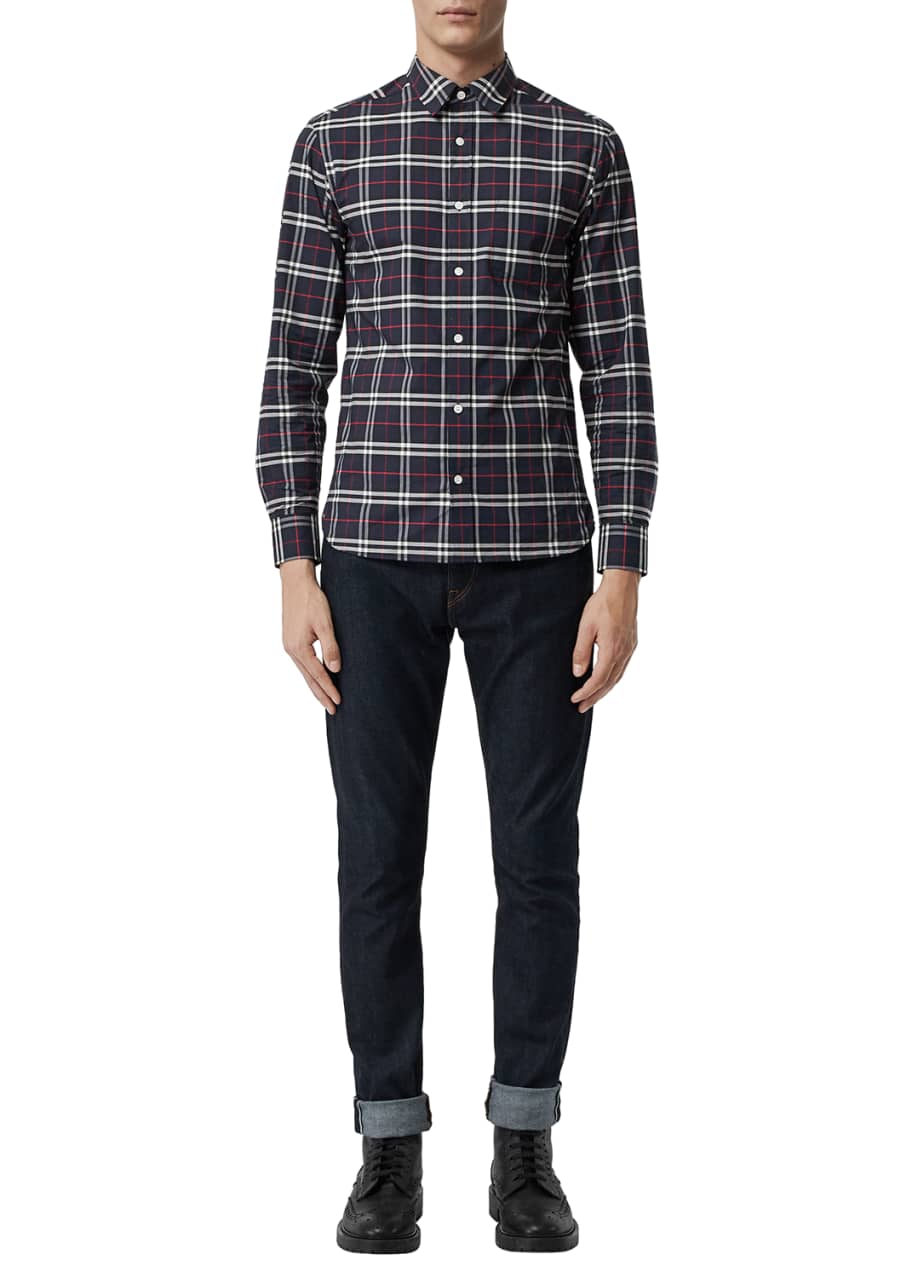 Burberry Men s George Check Button Down Shirt Bergdorf Goodman