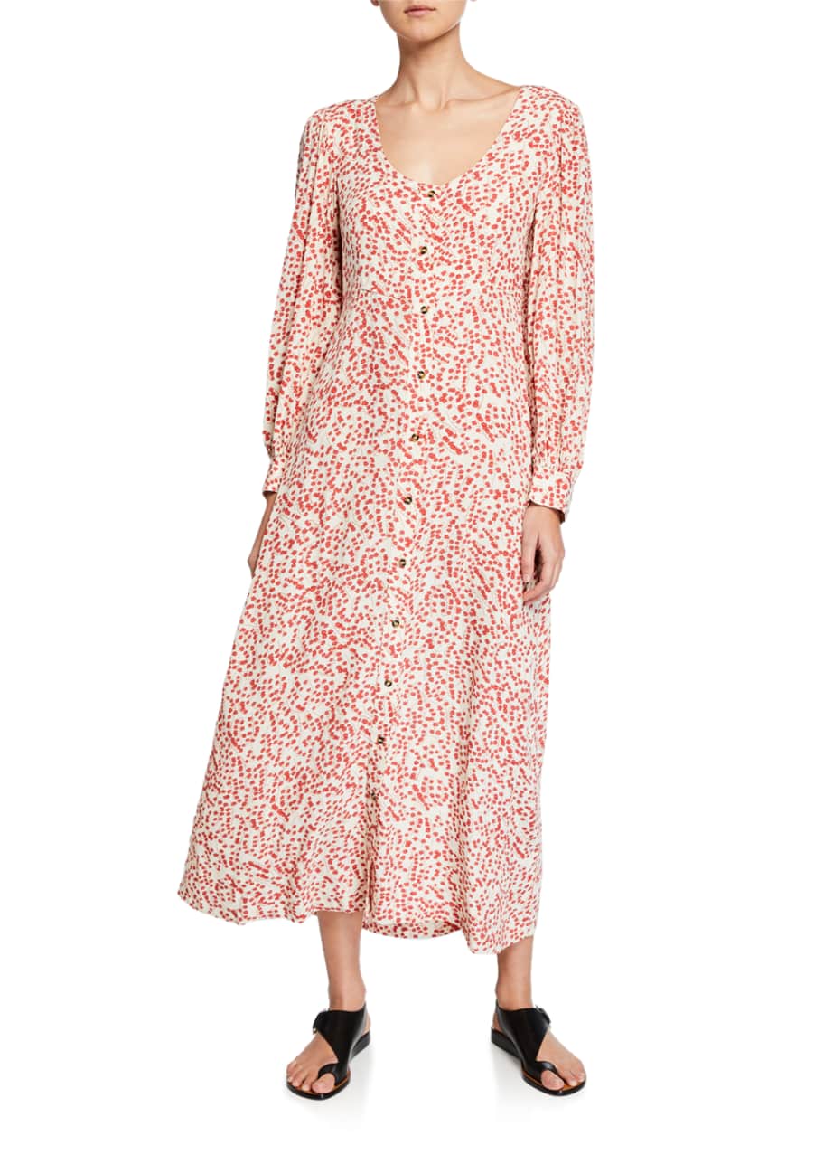 Ganni Ditsy Floral Button-Front Long ...