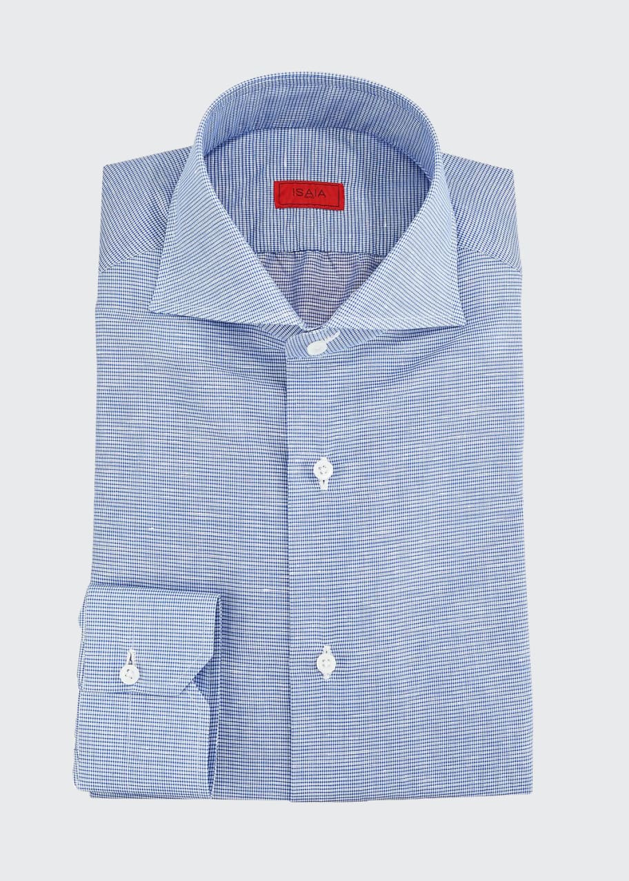 Image 1 of 1: Men's Cotton/Linen Check Dress Shirt